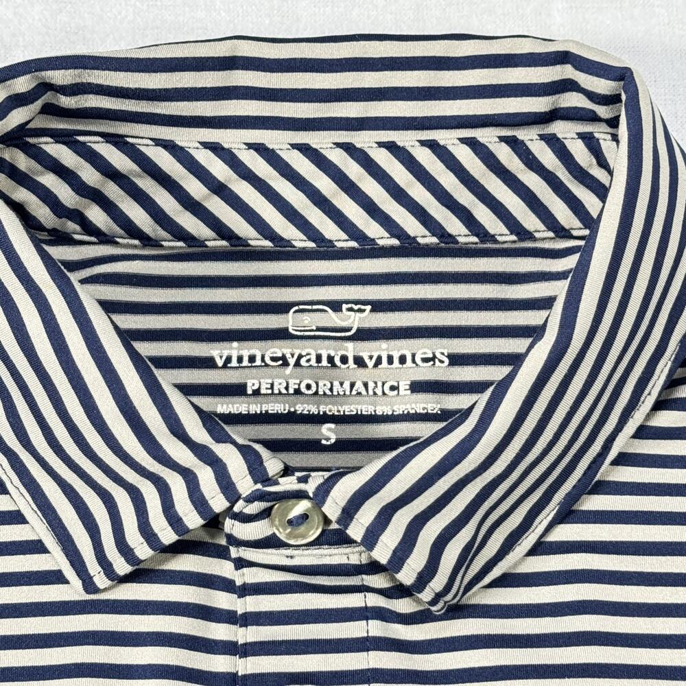 Vineyard Vines Performance Polo Shirt Mens Small Navy Blue Stripe Golf Stretch